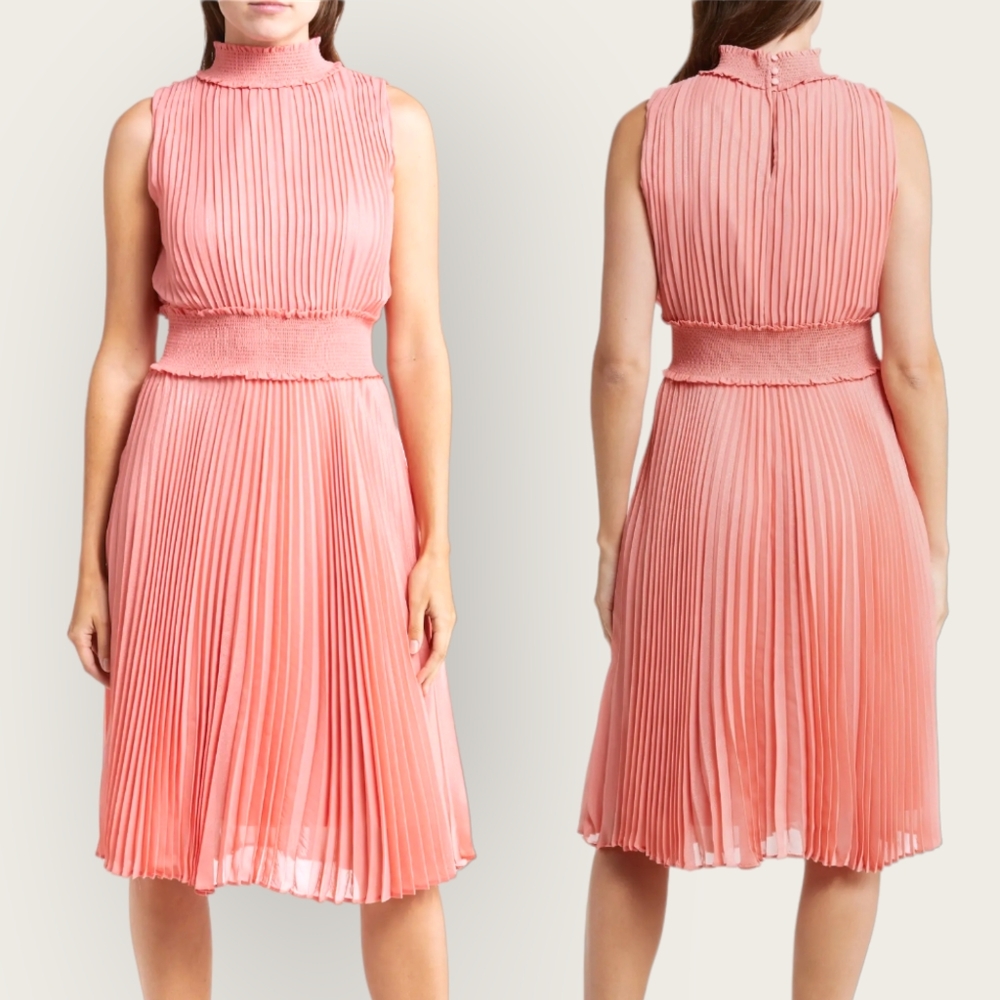 NEW Nanette Lepore Pink Chiffon Sleeveless Pleated Dress Size 6